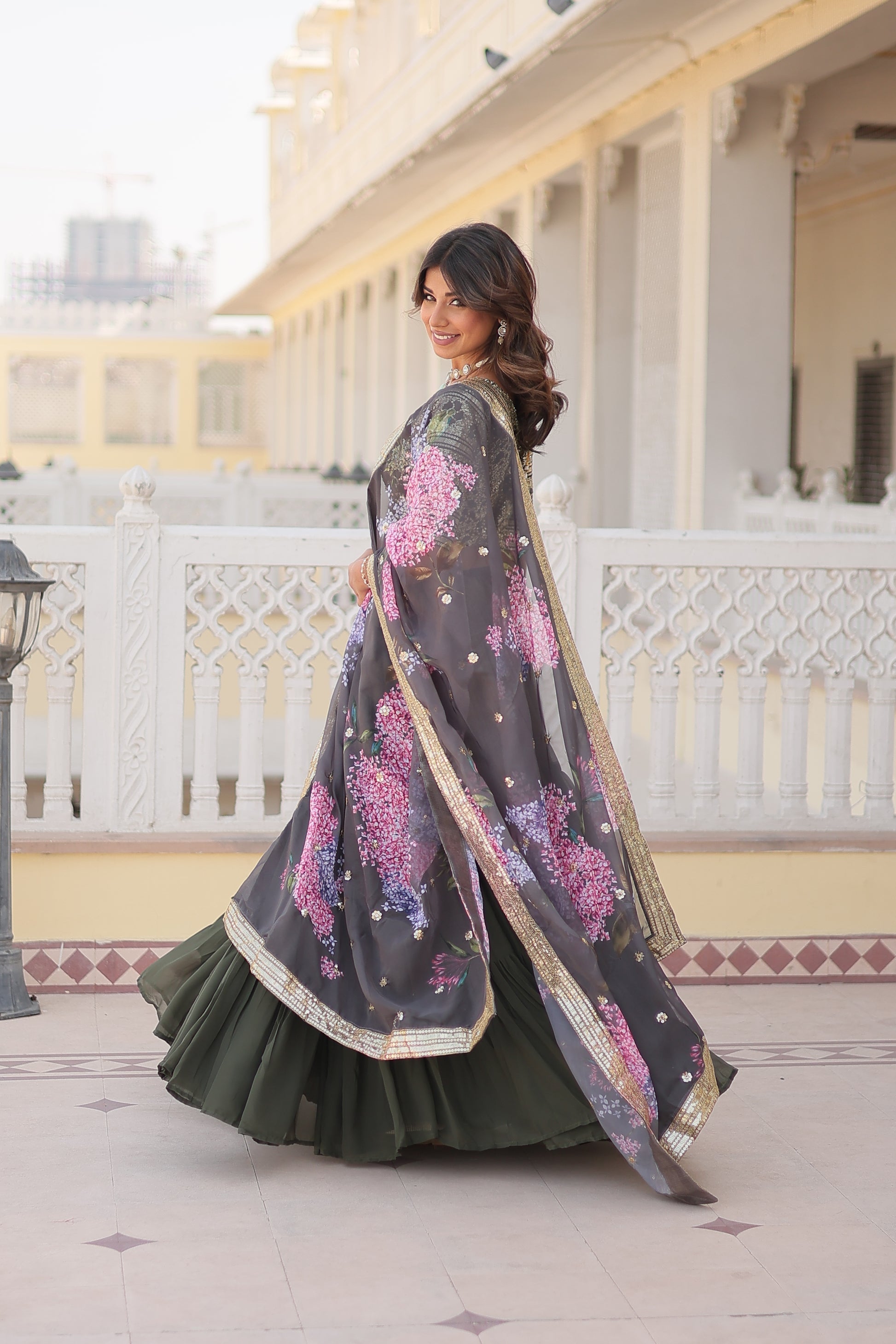 Arika Green Georgette Embroidered Lehenga Set