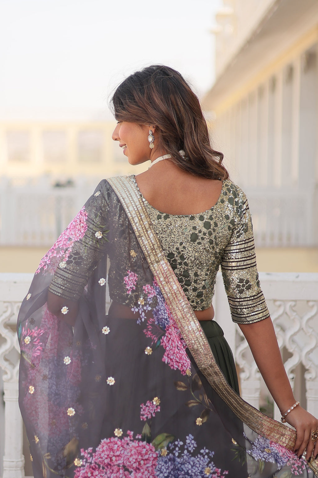 Arika Green Georgette Embroidered Lehenga Set