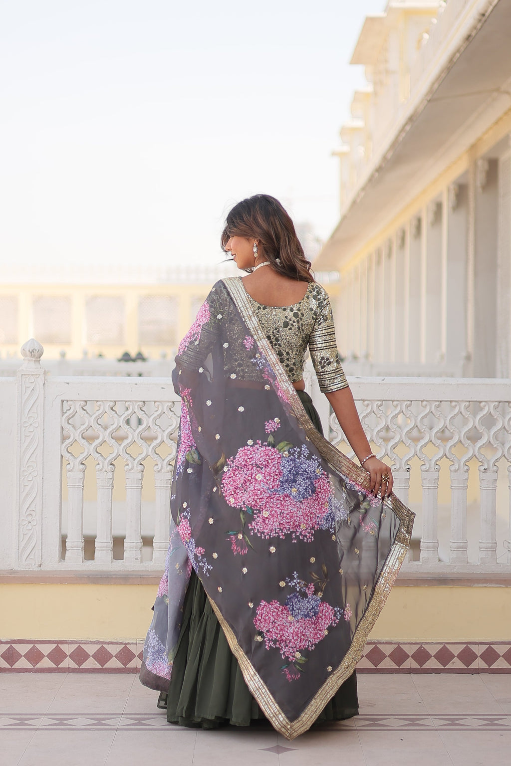 Arika Green Georgette Embroidered Lehenga Set