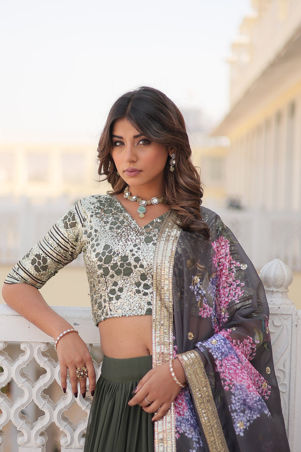 Arika Green Georgette Embroidered Lehenga Set