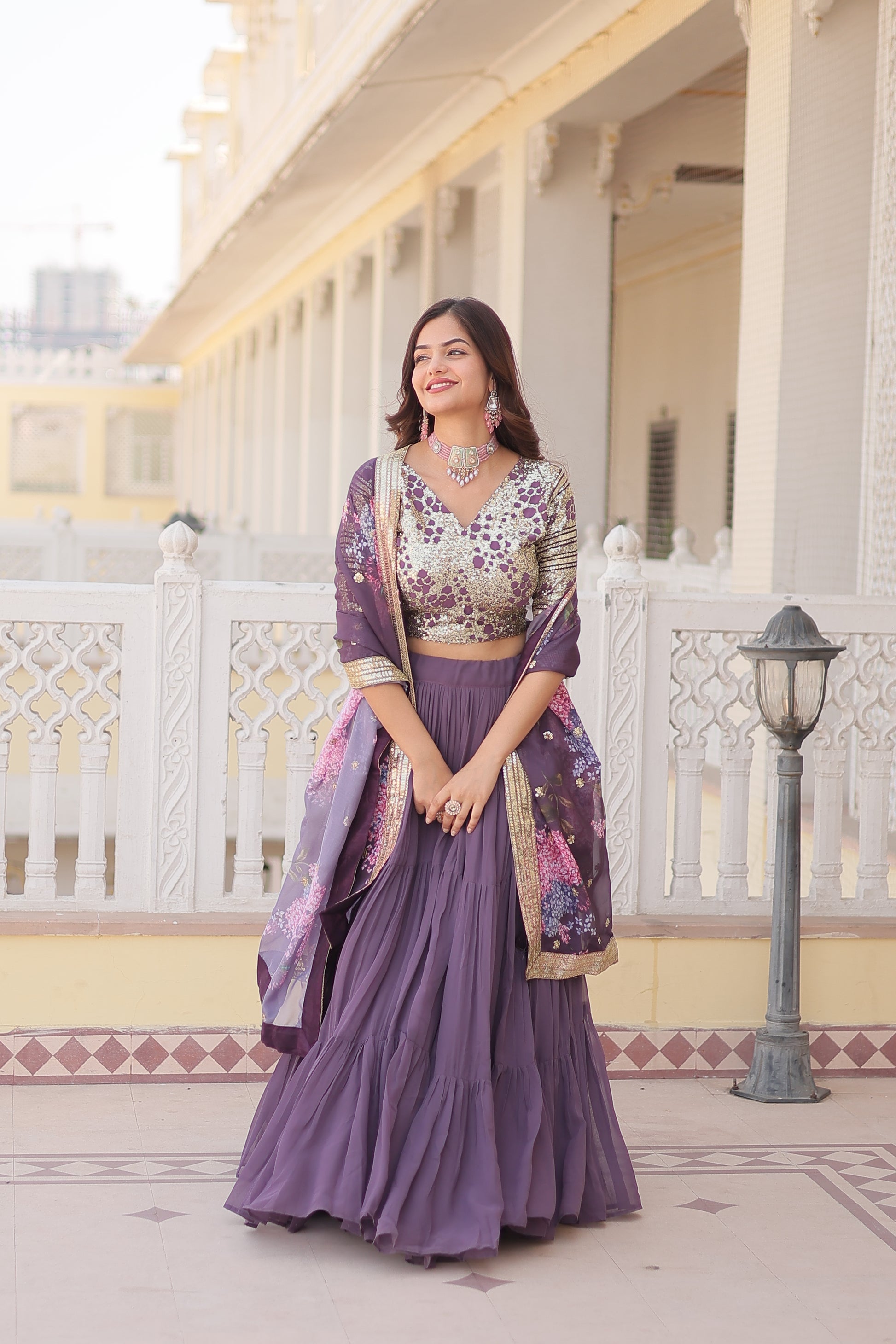 Arika Lavender Georgette Embroidered Lehenga Set