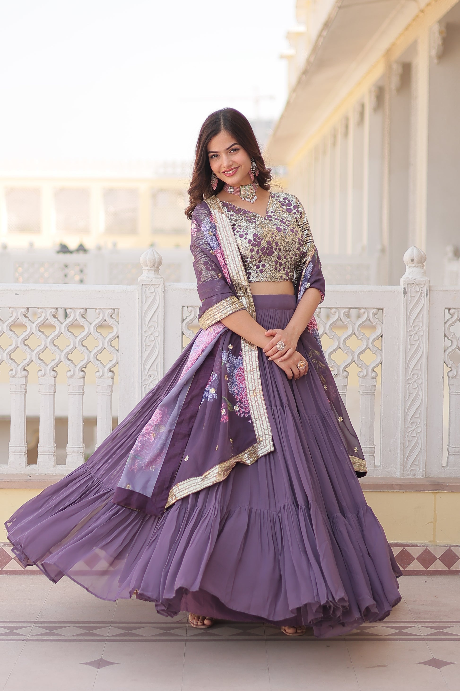 Arika Lavender Georgette Embroidered Lehenga Set