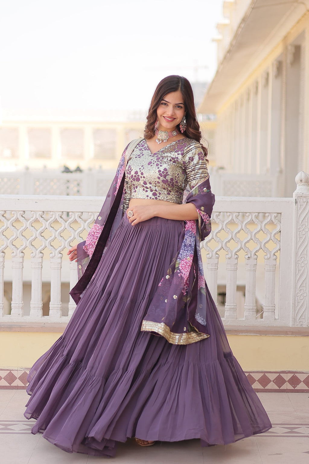 Arika Lavender Georgette Embroidered Lehenga Set