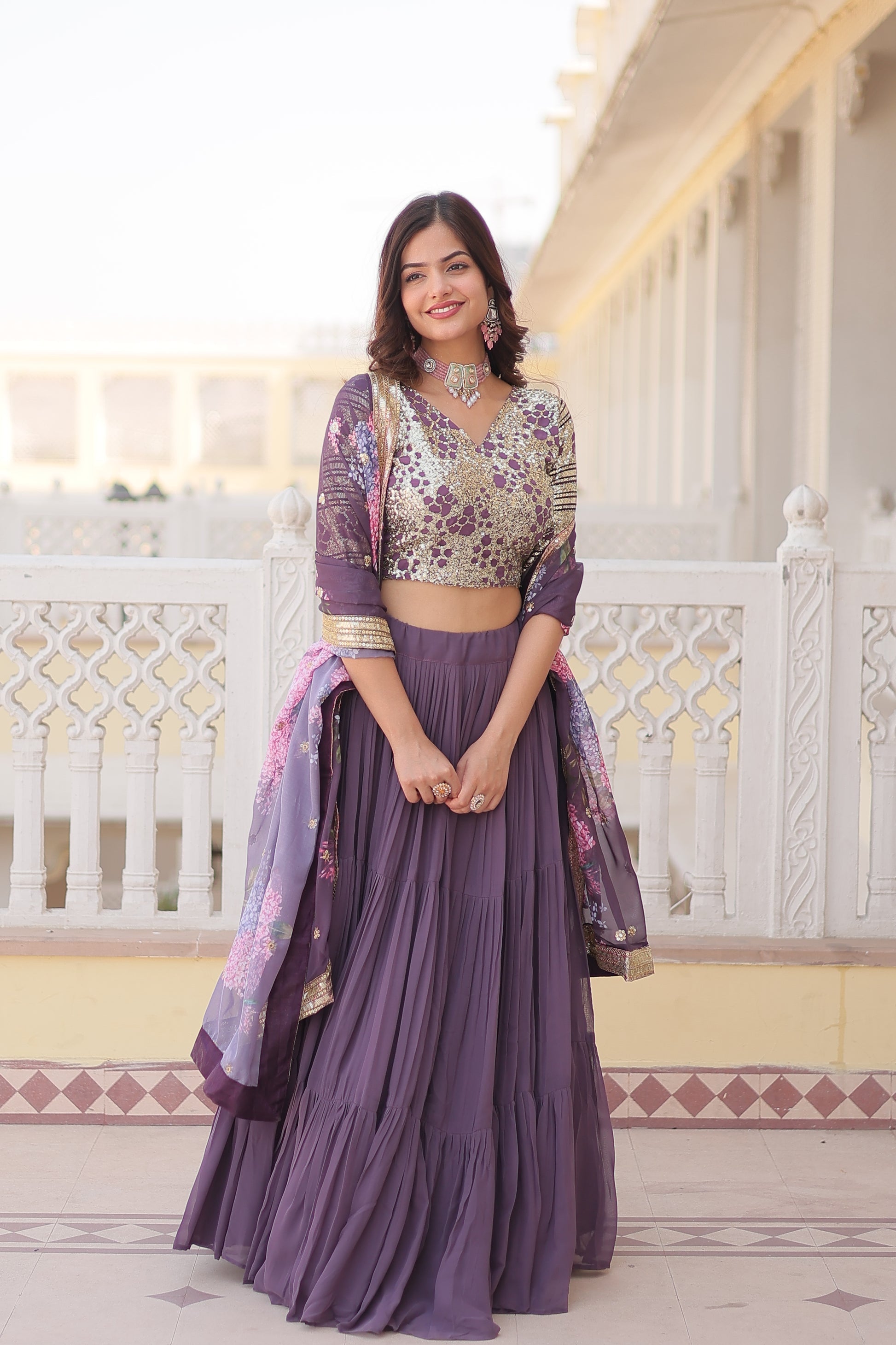 Arika Lavender Georgette Embroidered Lehenga Set