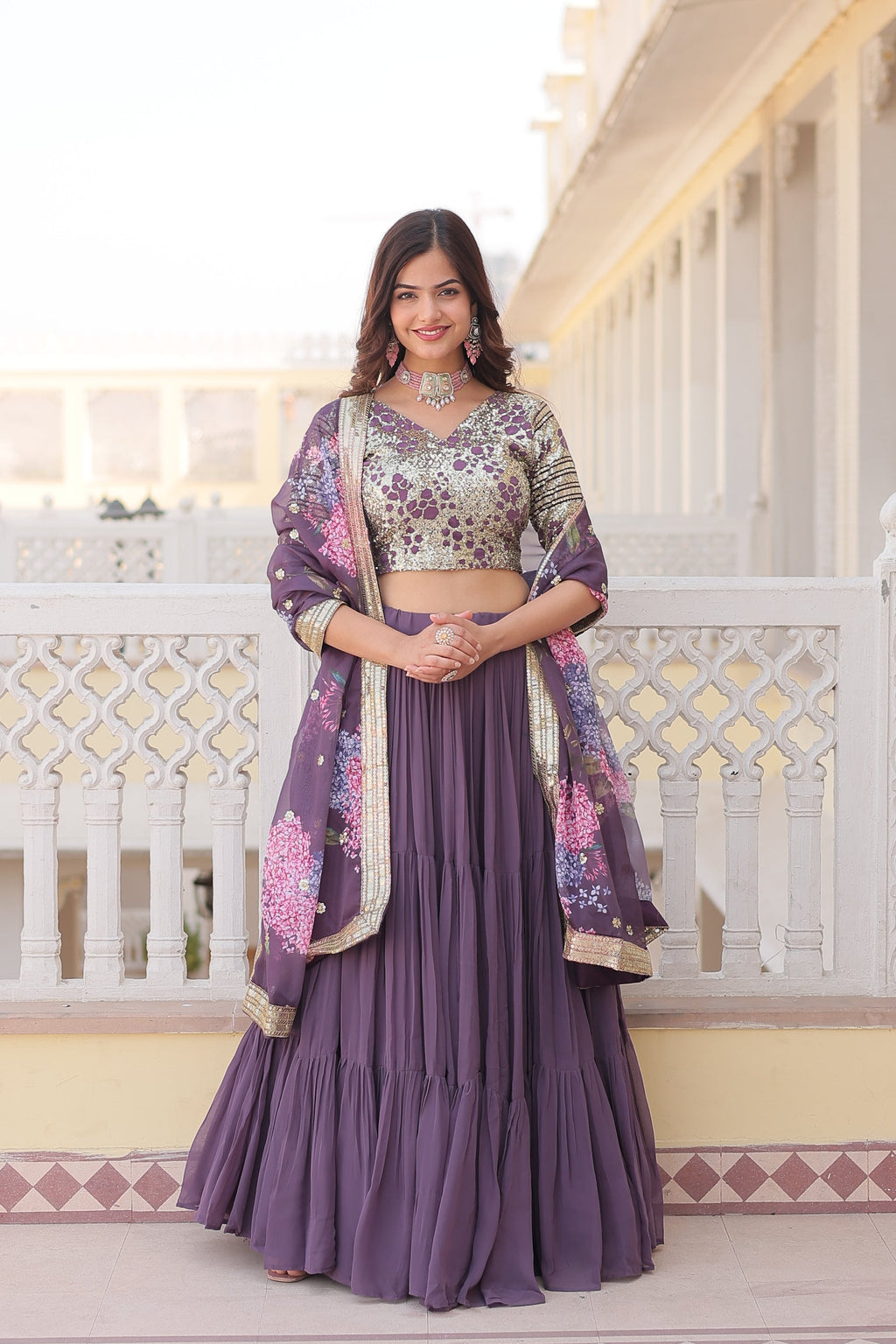 Arika Lavender Georgette Embroidered Lehenga Set