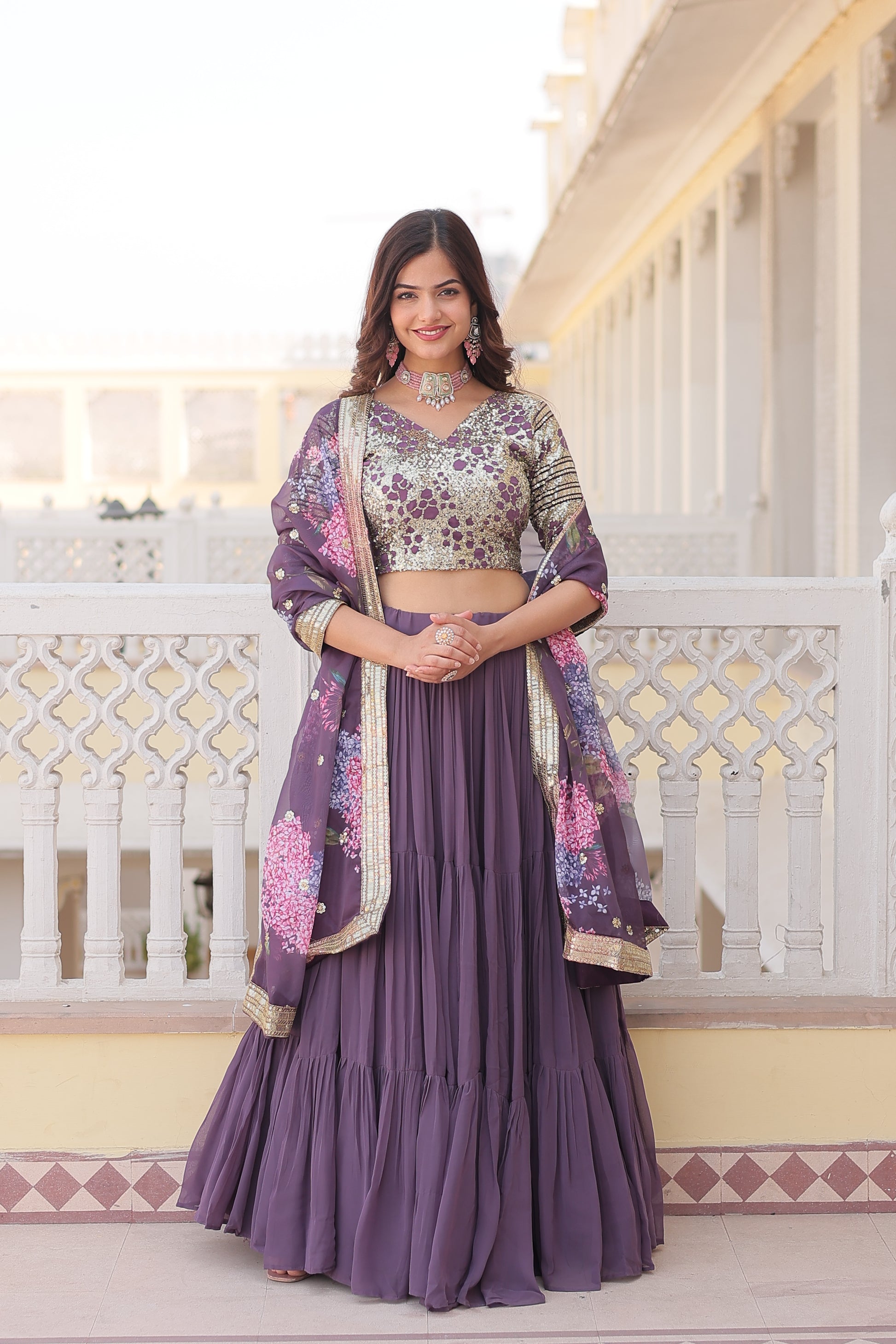 Arika Lavender Georgette Embroidered Lehenga Set