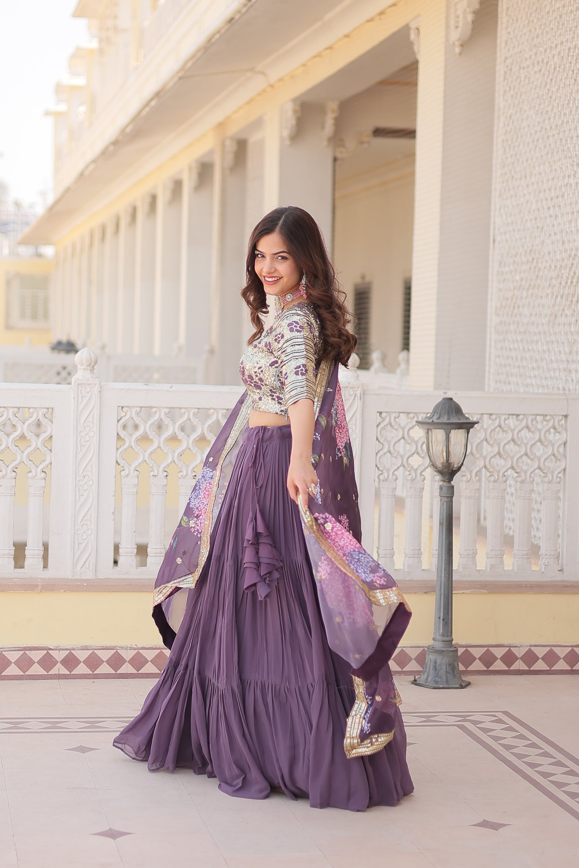 Arika Lavender Georgette Embroidered Lehenga Set