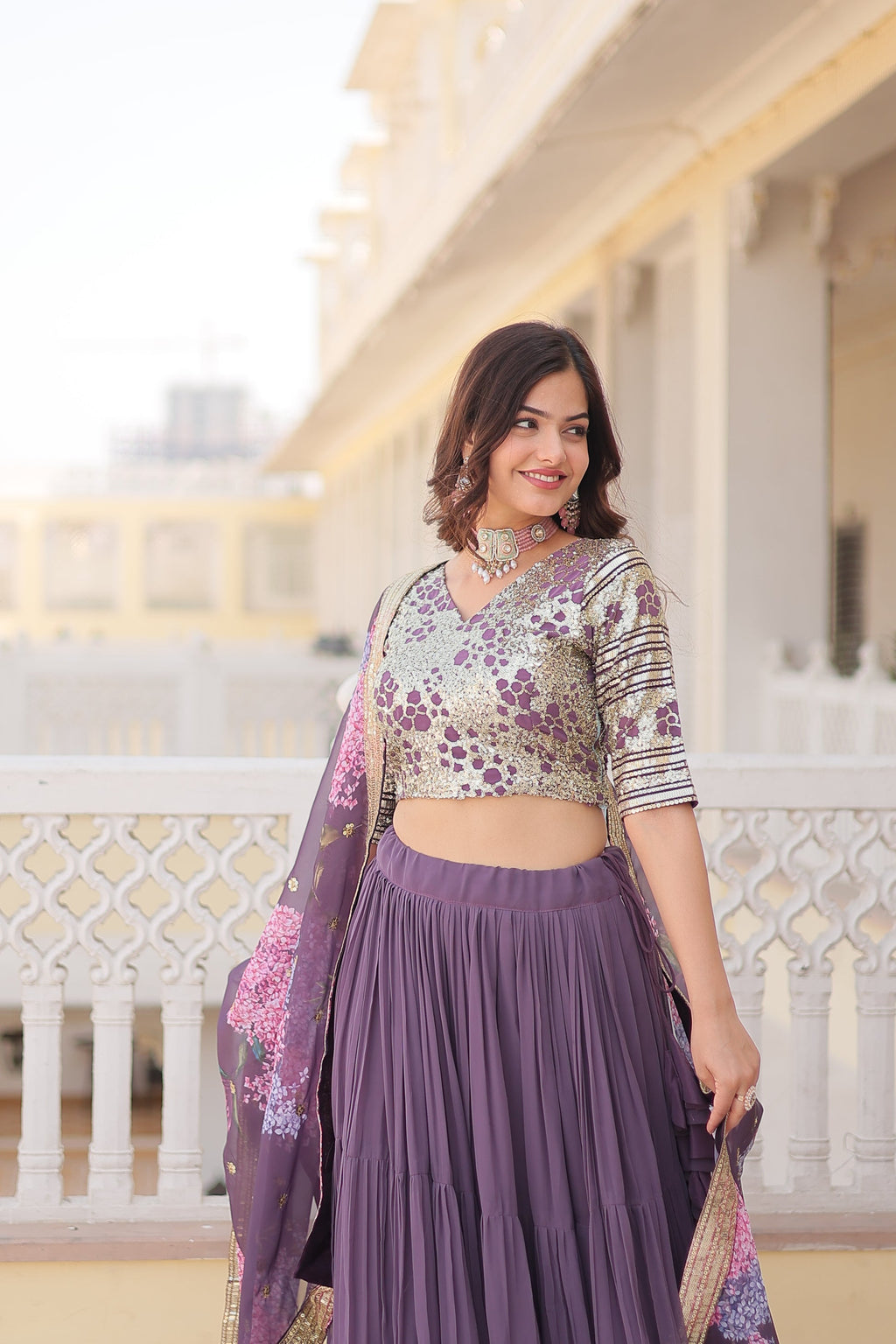 Arika Lavender Georgette Embroidered Lehenga Set