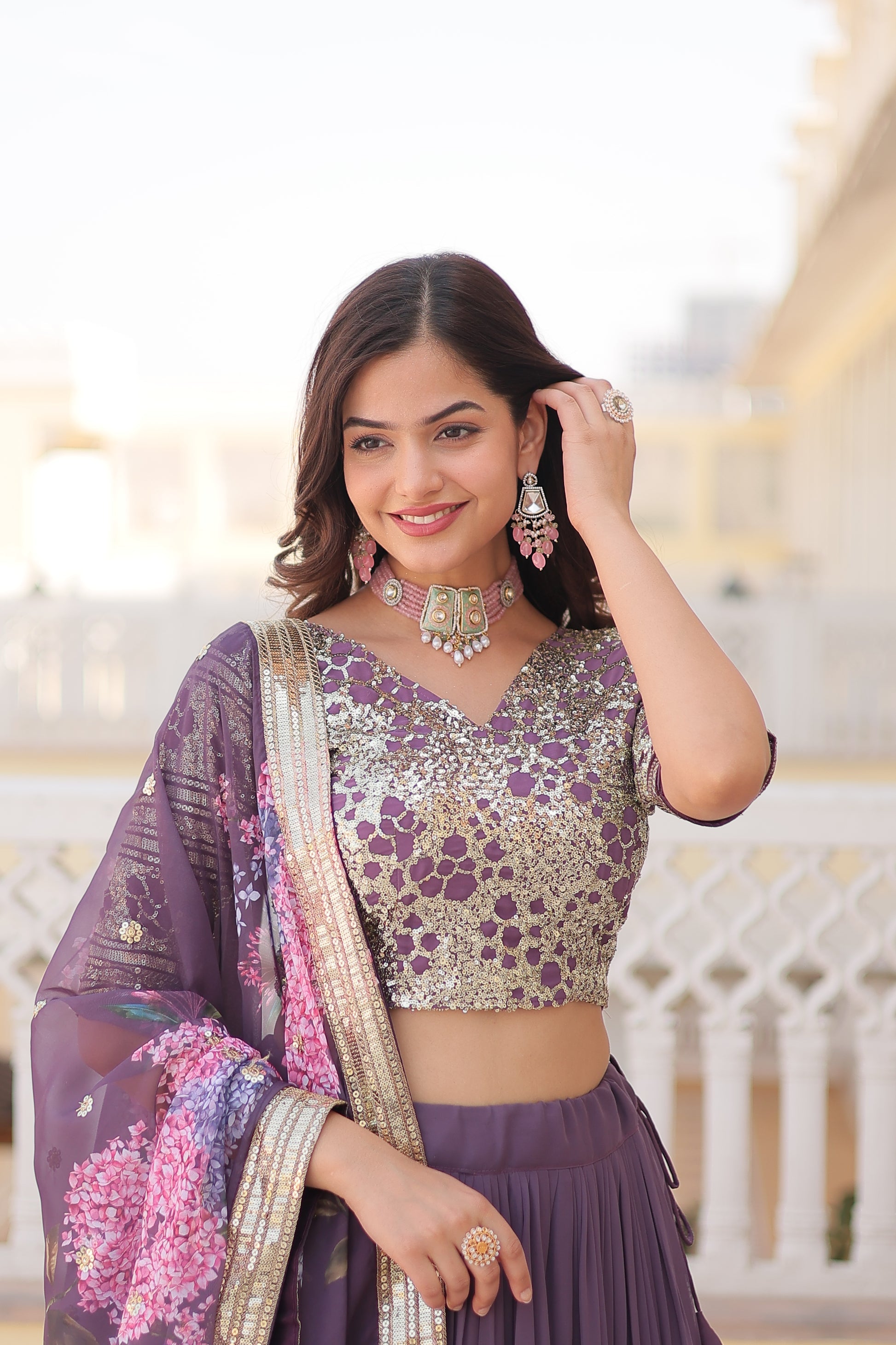 Arika Lavender Georgette Embroidered Lehenga Set