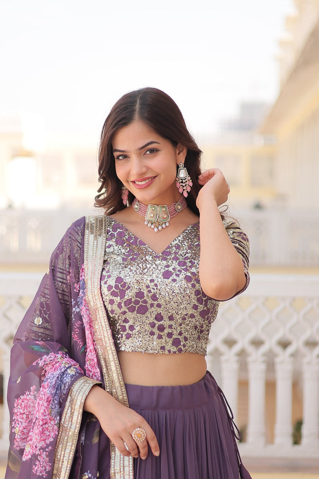 Arika Lavender Georgette Embroidered Lehenga Set