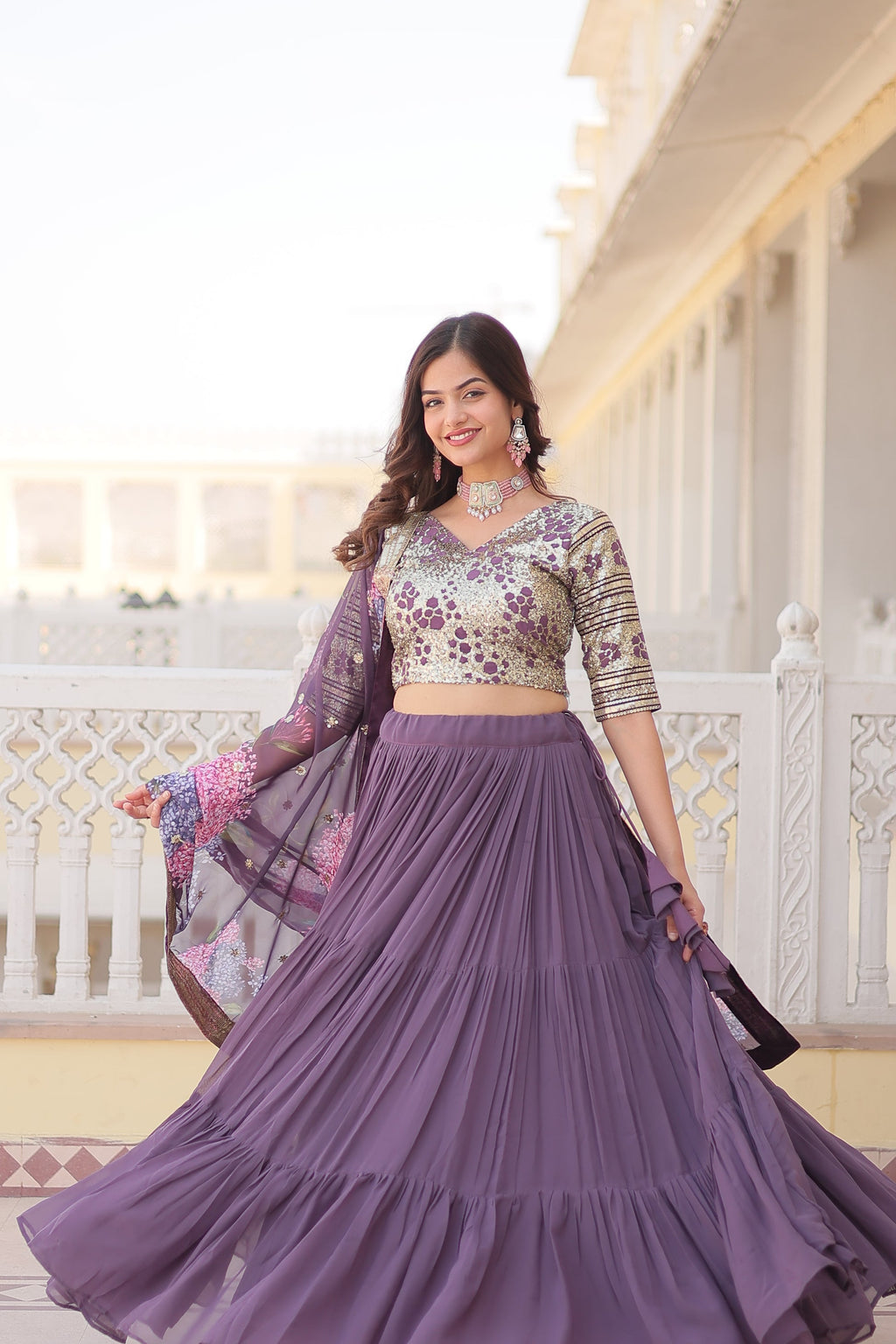 Arika Lavender Georgette Embroidered Lehenga Set