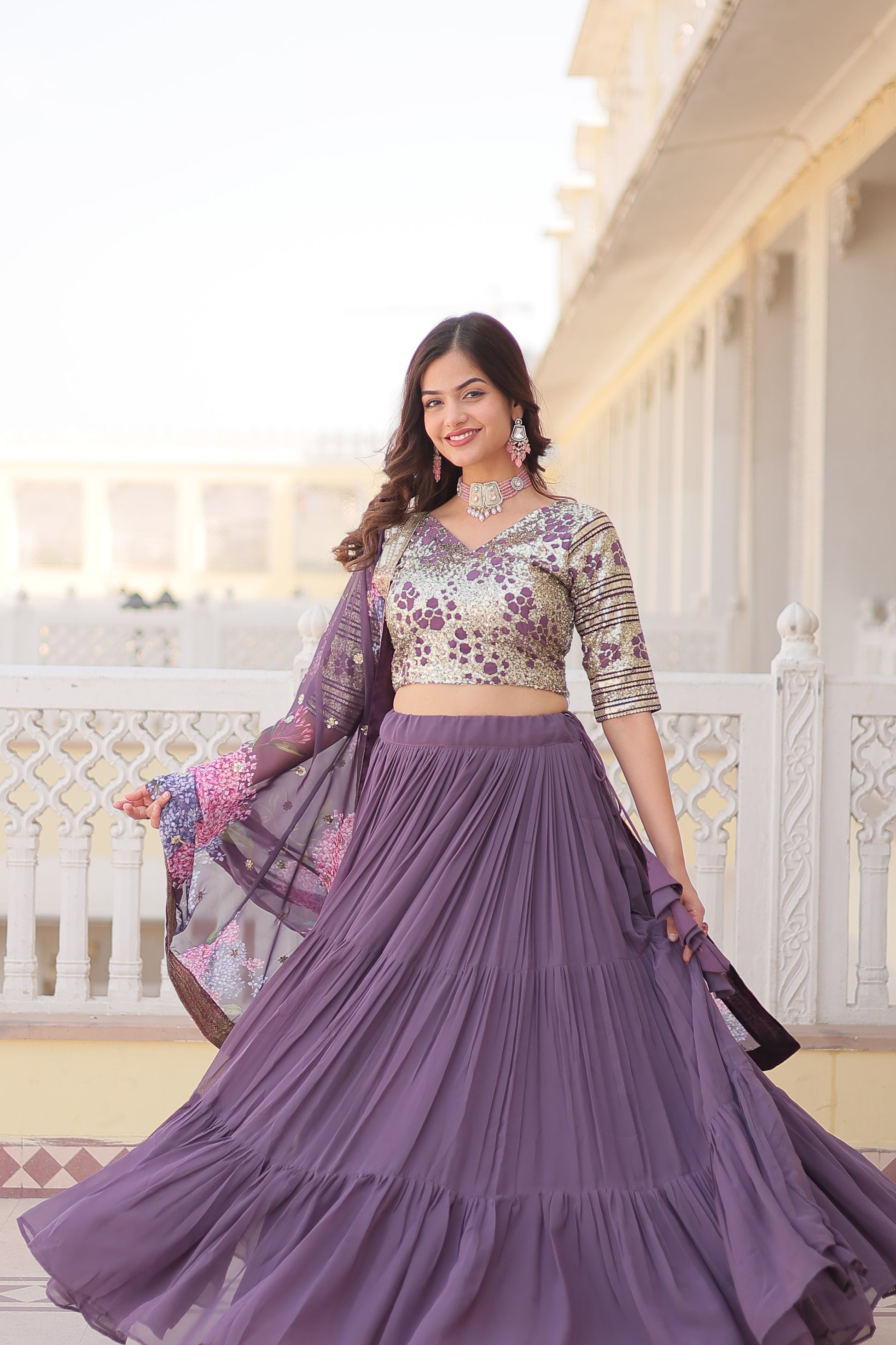 Arika Lavender Georgette Embroidered Lehenga Set