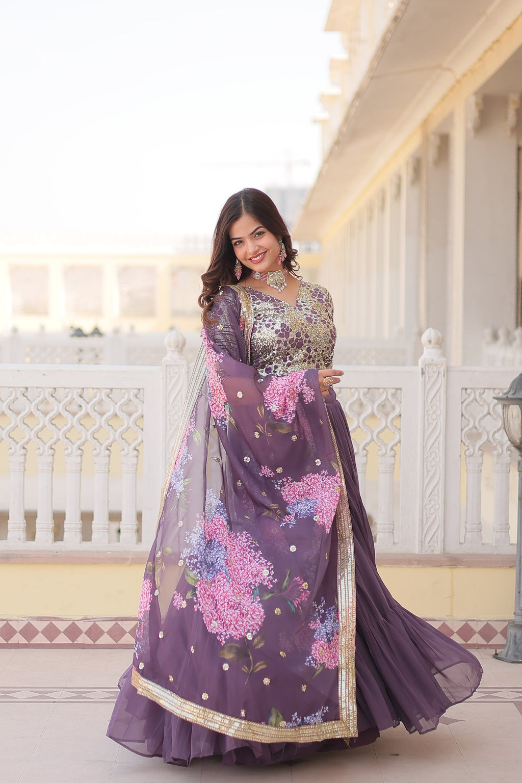 Arika Lavender Georgette Embroidered Lehenga Set