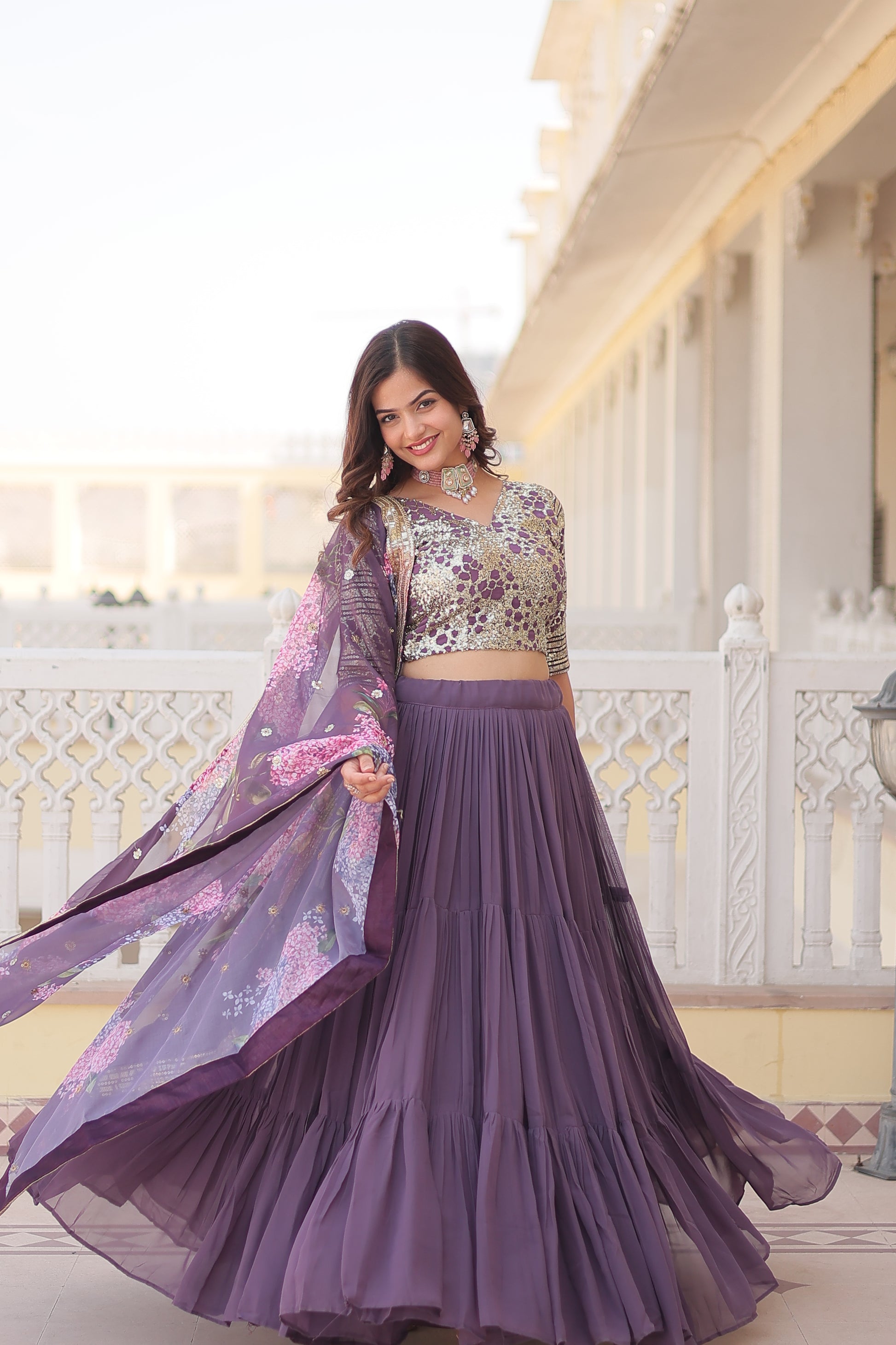 Arika Lavender Georgette Embroidered Lehenga Set