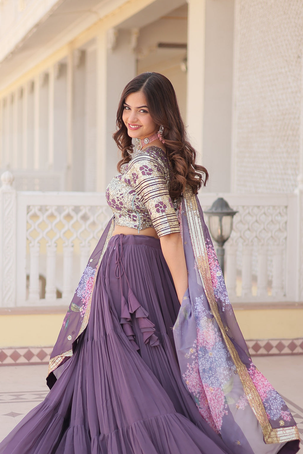 Arika Lavender Georgette Embroidered Lehenga Set