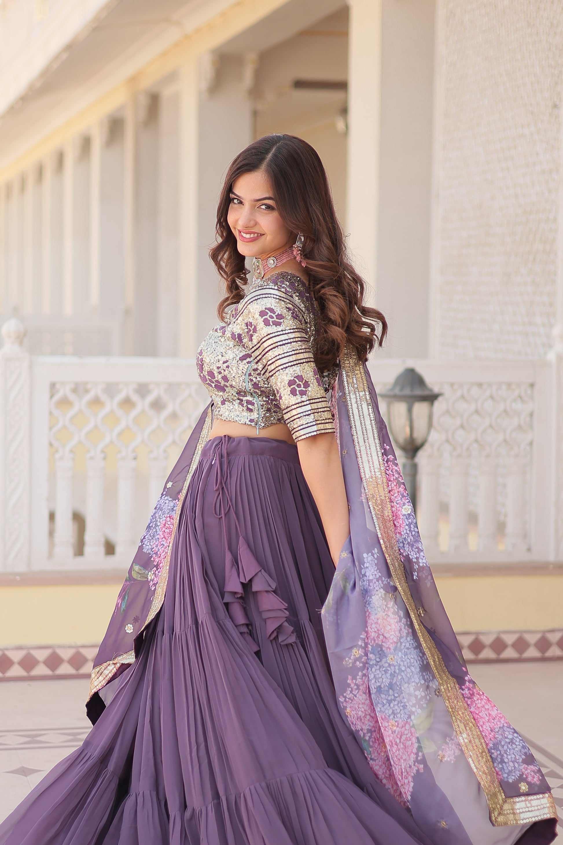 Arika Lavender Georgette Embroidered Lehenga Set