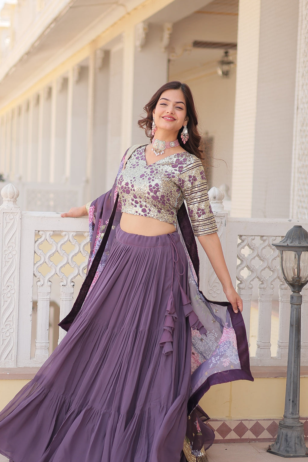 Arika Lavender Georgette Embroidered Lehenga Set