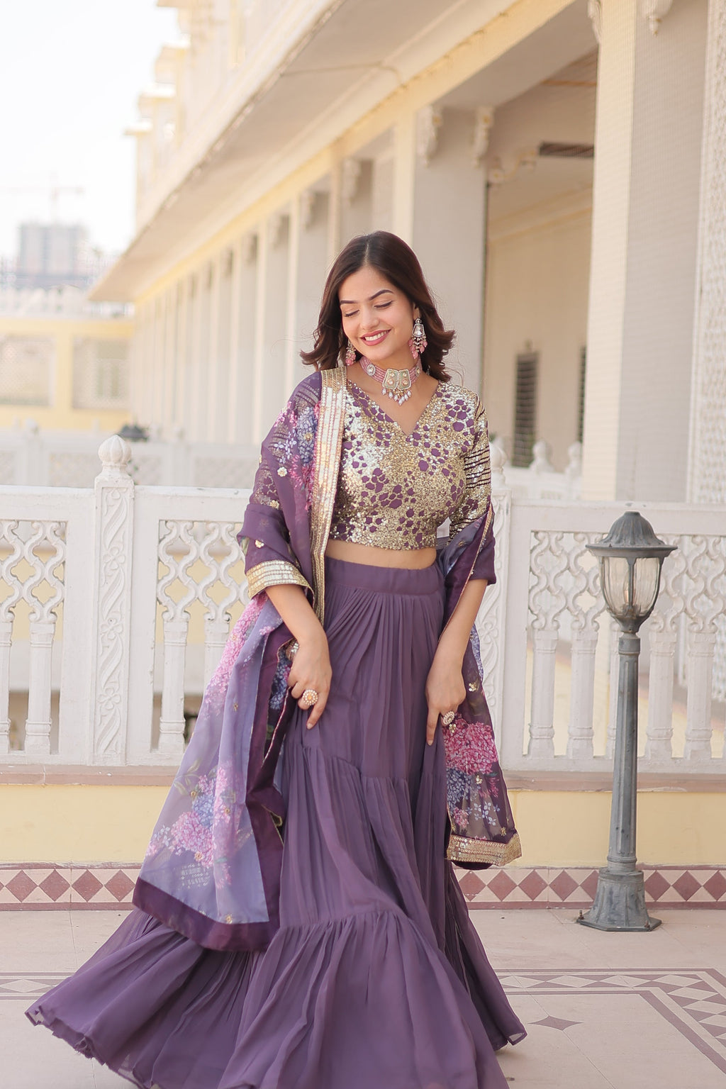 Arika Lavender Georgette Embroidered Lehenga Set