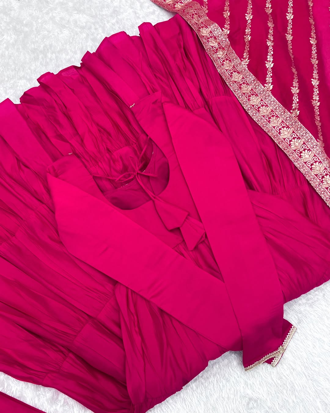 Ashika Pink Roman Silk Flared Anarkali Gown Set