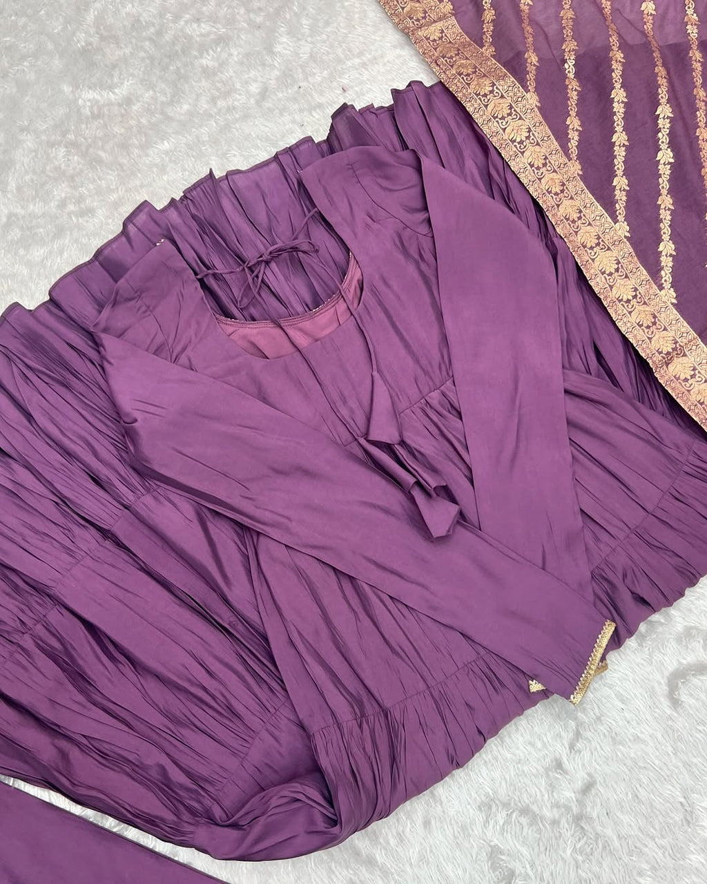 Ashika Lavender Roman Silk Flared Anarkali Suit