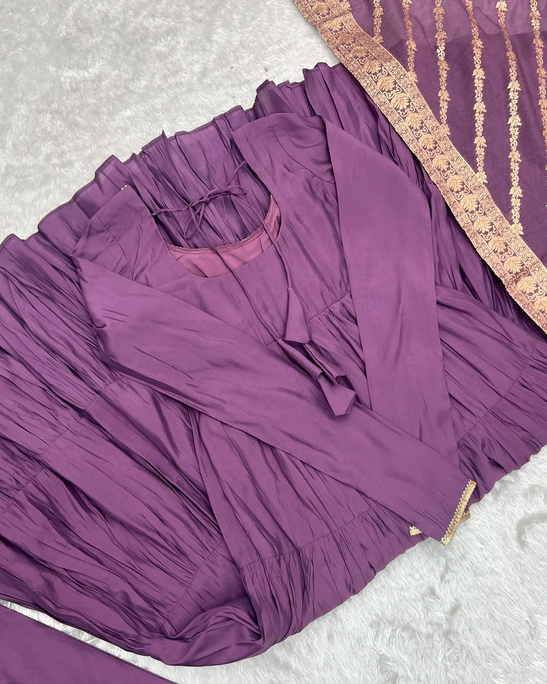 Ashika Lavender Roman Silk Flared Anarkali Suit