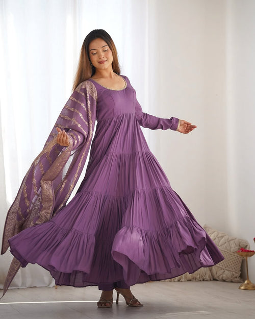 Lavender Roman silk flared Ashika designer Anarkali suit