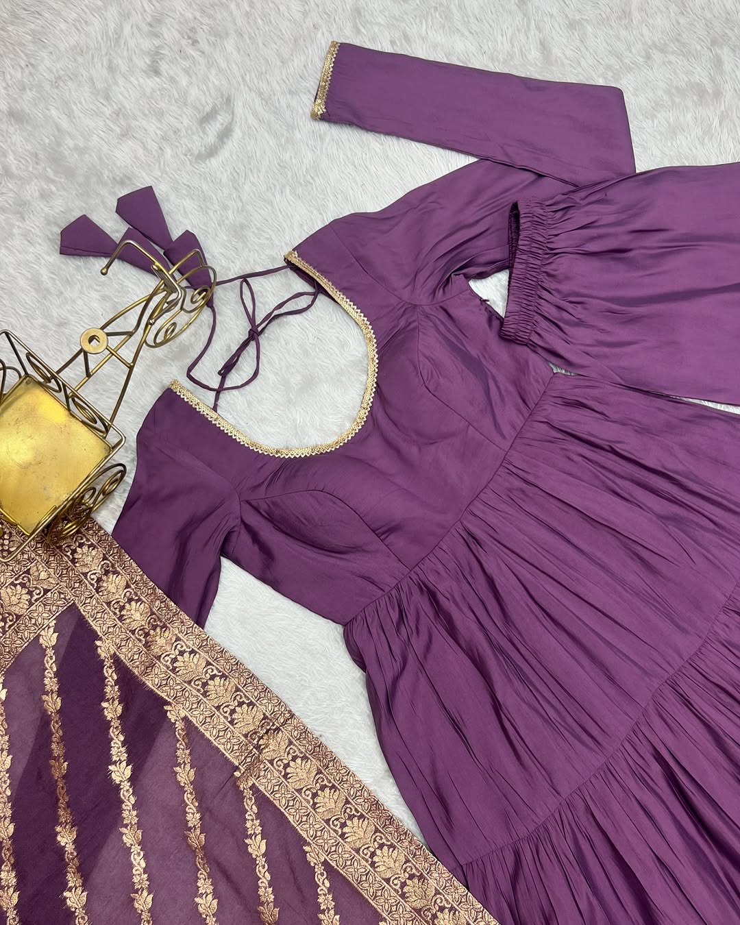 Ashika Lavender Roman Silk Flared Anarkali Suit