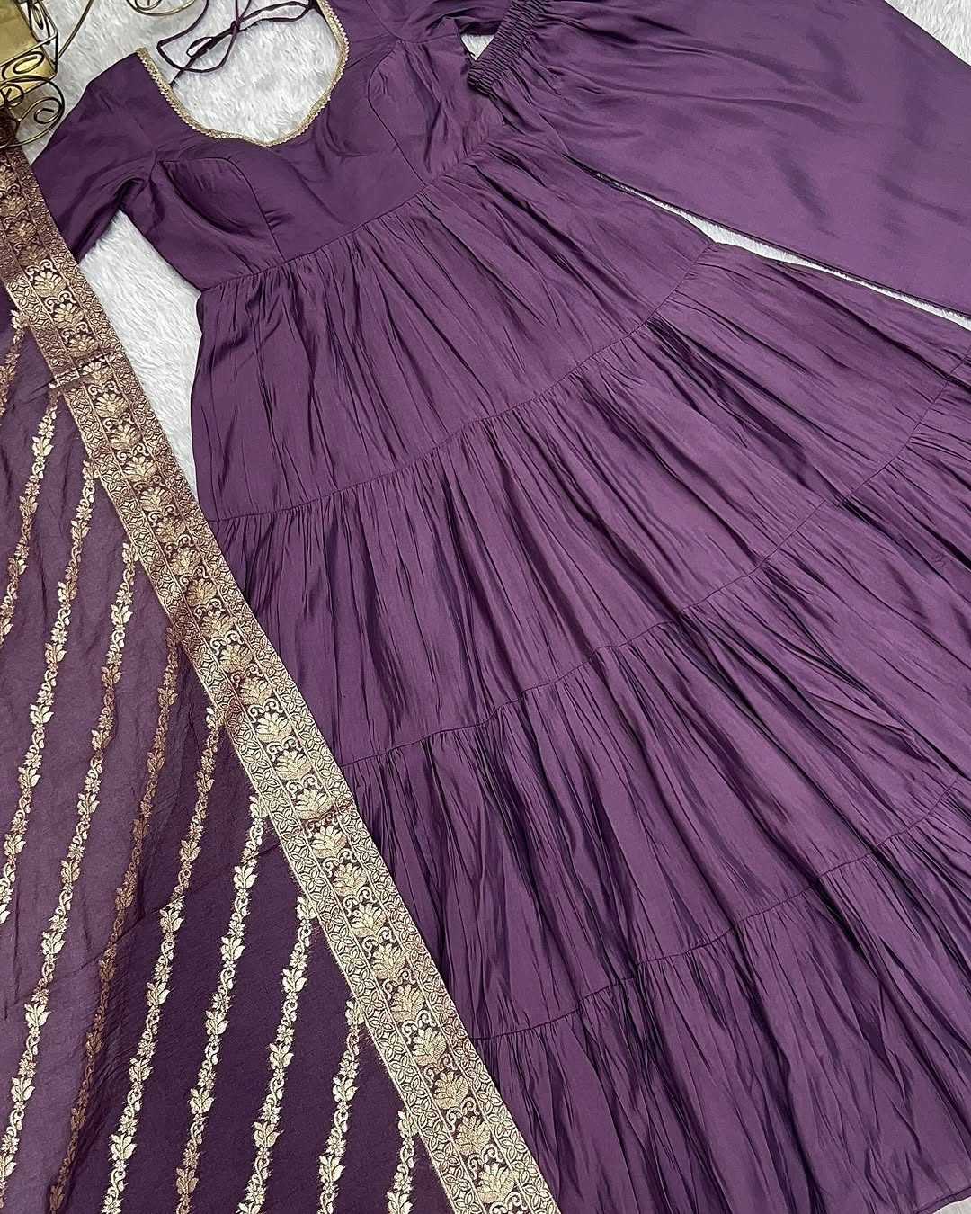 Ashika Lavender Roman Silk Flared Anarkali Suit