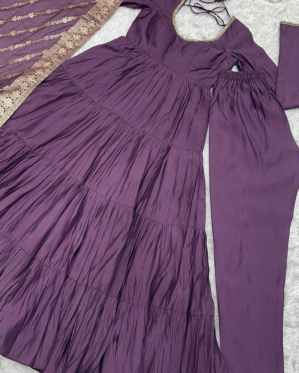 Ashika Lavender Roman Silk Flared Anarkali Suit