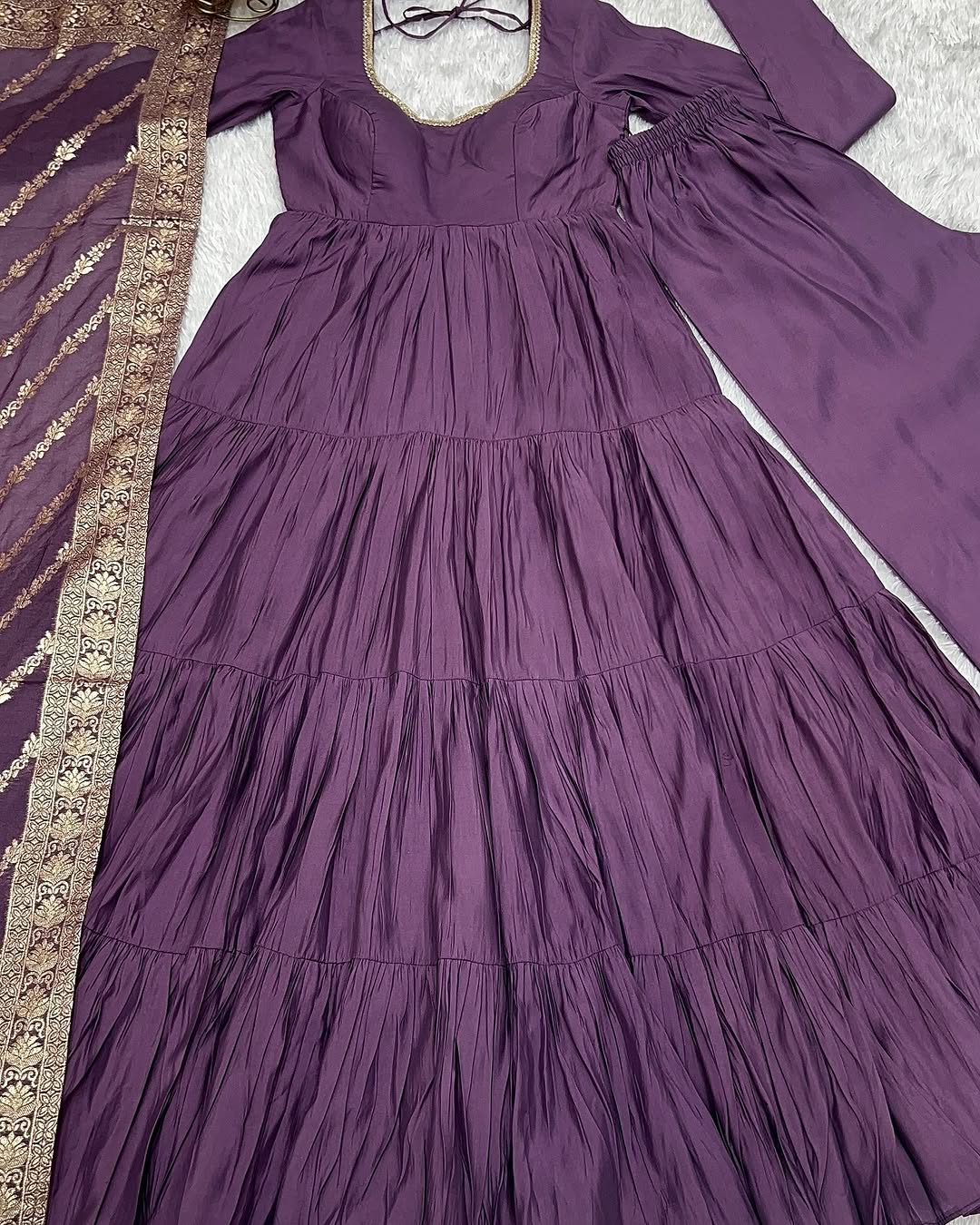 Ashika Lavender Roman Silk Flared Anarkali Suit
