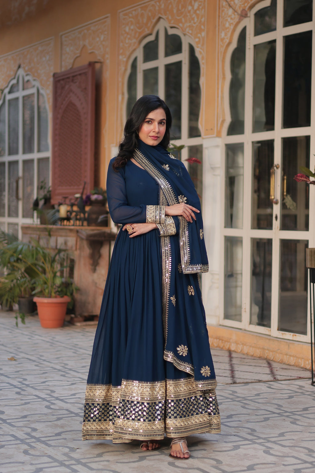 Ashvi Blue Georgette Embroidery Anarkali Gown Set
