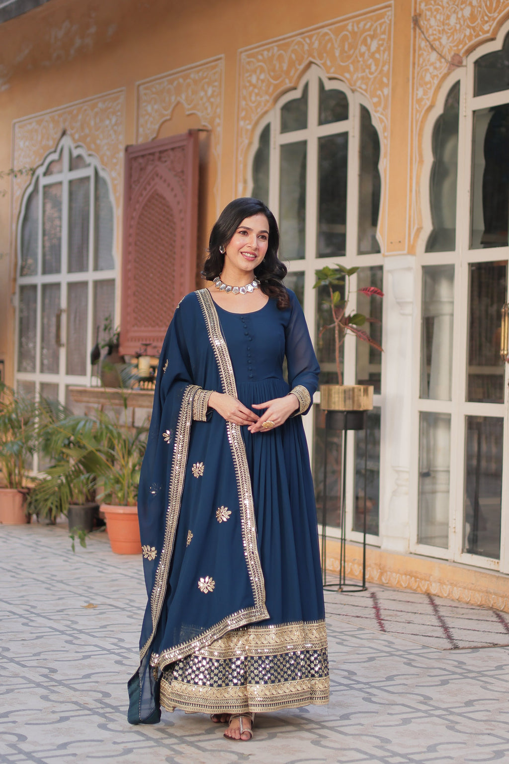 Ashvi Blue Georgette Embroidery Anarkali Gown Set