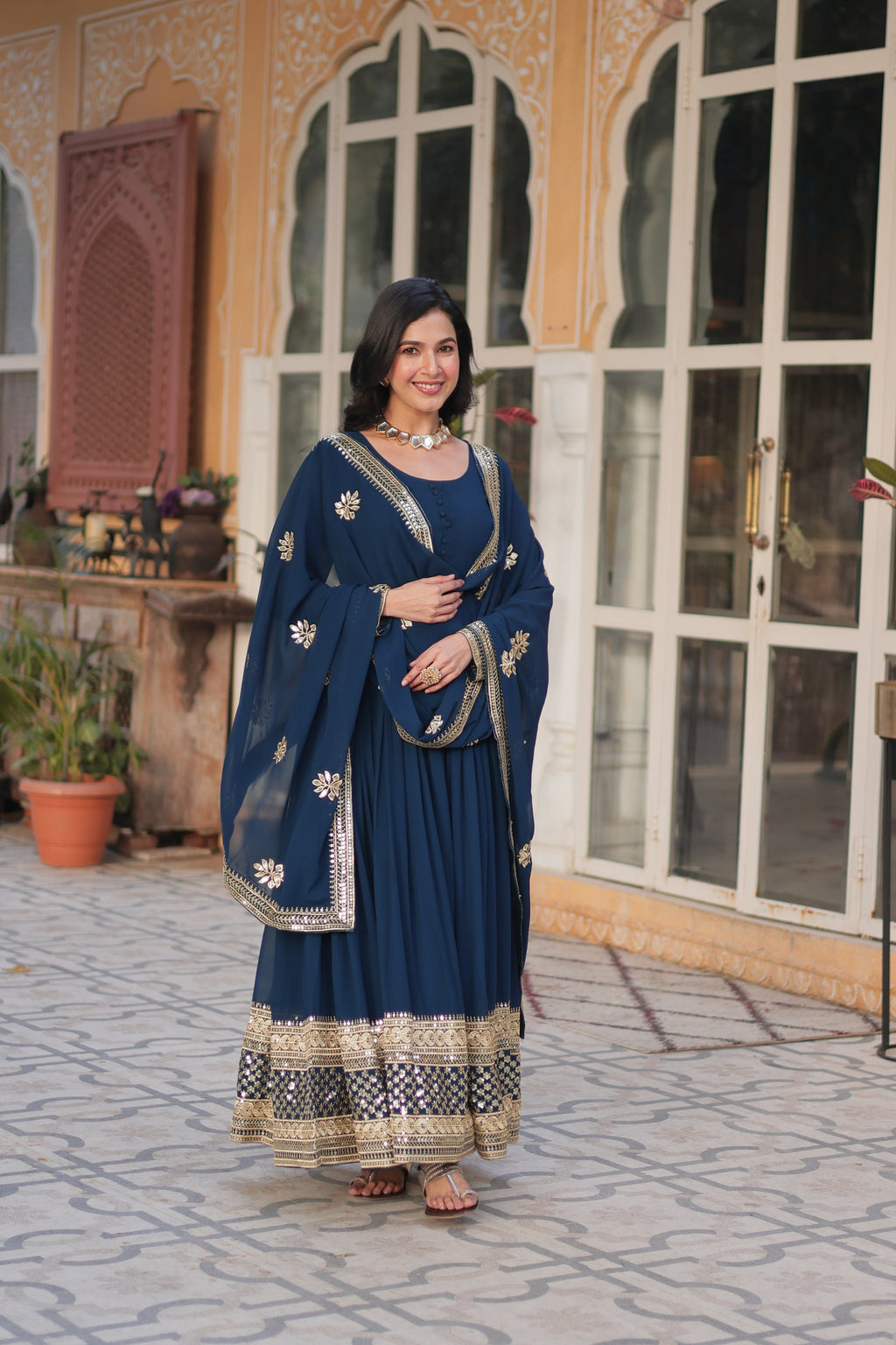 Ashvi Blue Georgette Embroidery Anarkali Gown Set