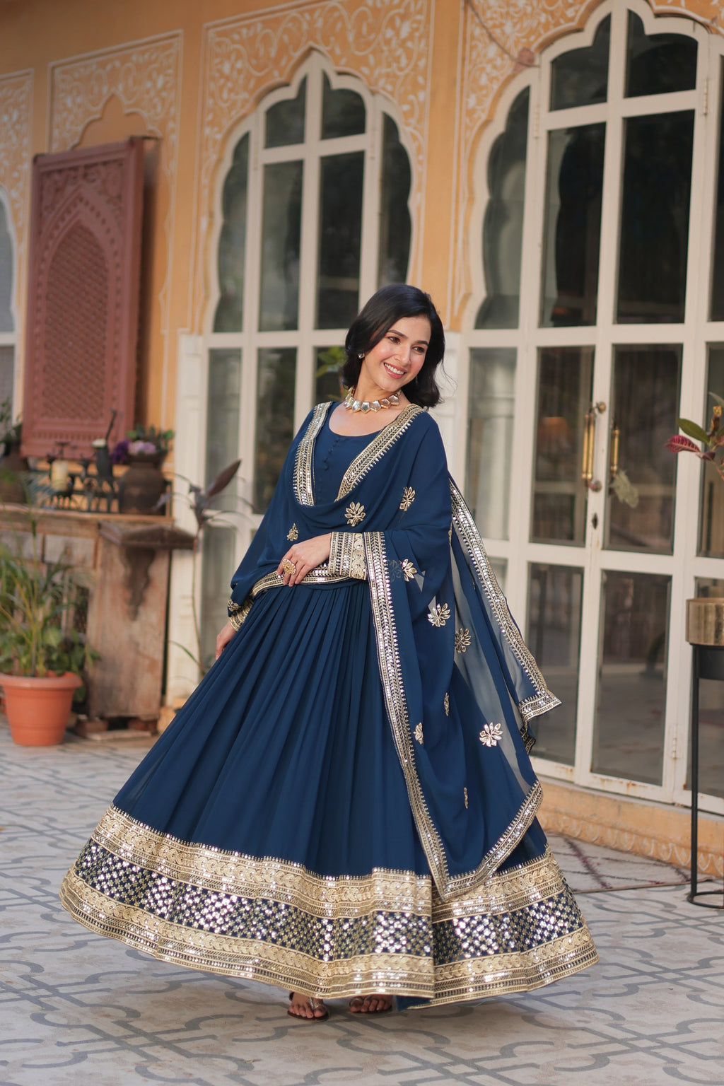 Ashvi Blue Georgette Embroidery Anarkali Gown Set