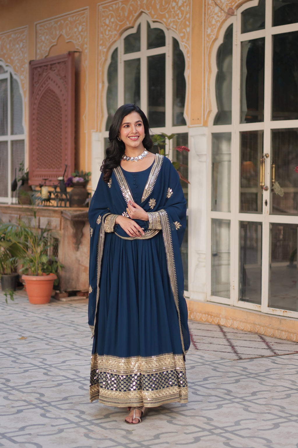 Ashvi Blue Georgette Embroidery Anarkali Gown Set
