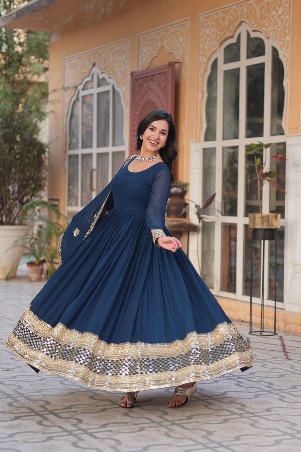 Ashvi Blue Georgette Embroidery Anarkali Gown Set