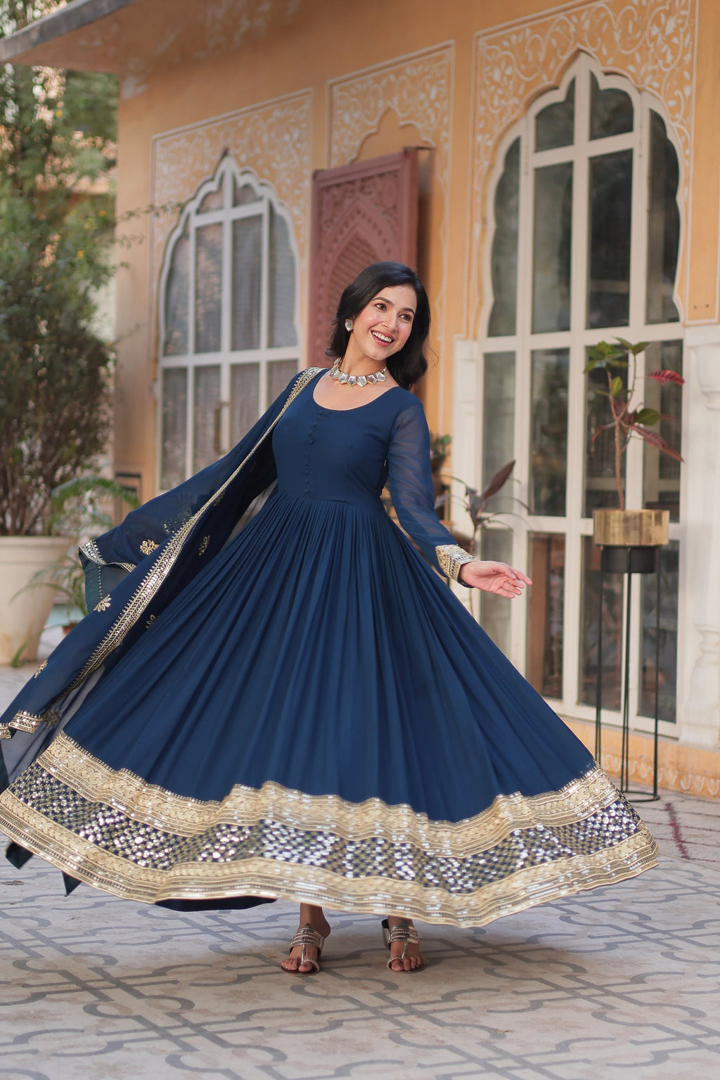 Ashvi Blue Georgette Embroidery Anarkali Gown Set
