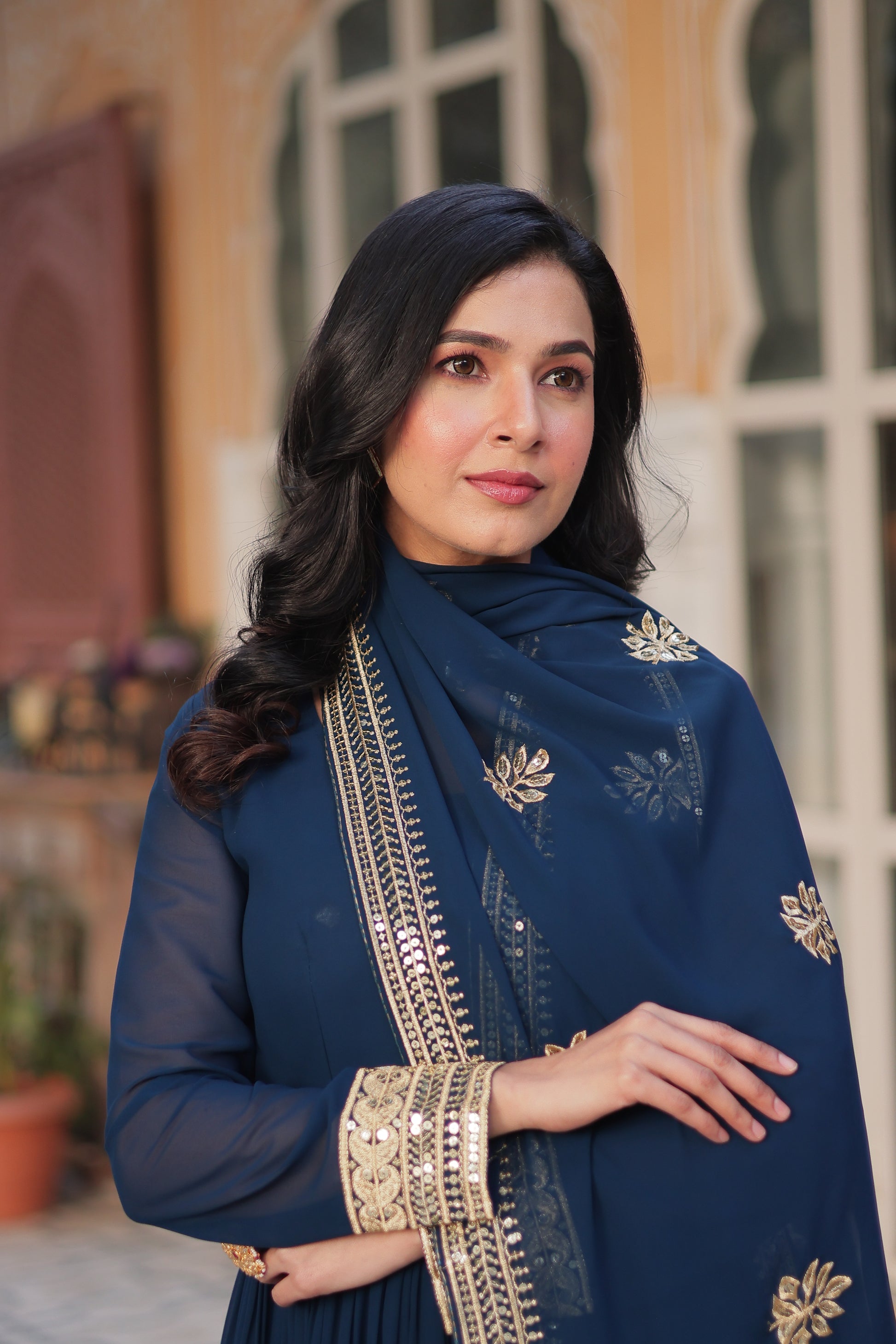 Ashvi Blue Georgette Embroidery Anarkali Gown Set