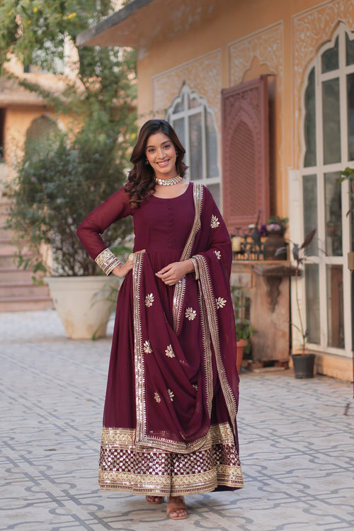 Wine georgette embroidered Ashvi designer Anarkali gown