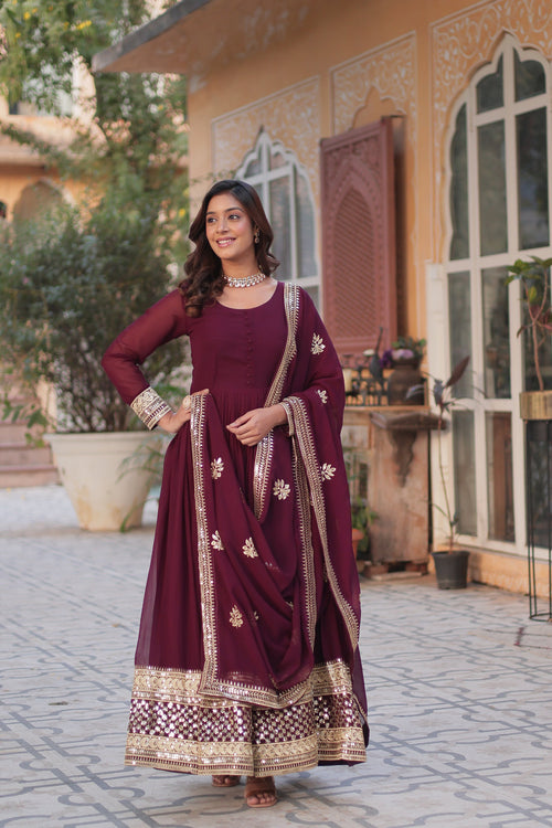 Wine georgette embroidered Ashvi designer Anarkali gown