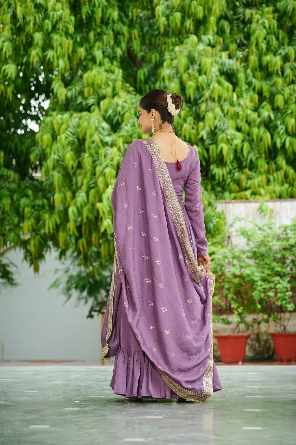 Bani Lavender Color Vichitra Silk Embroidered Zari Thread Work Gown with Dupatta