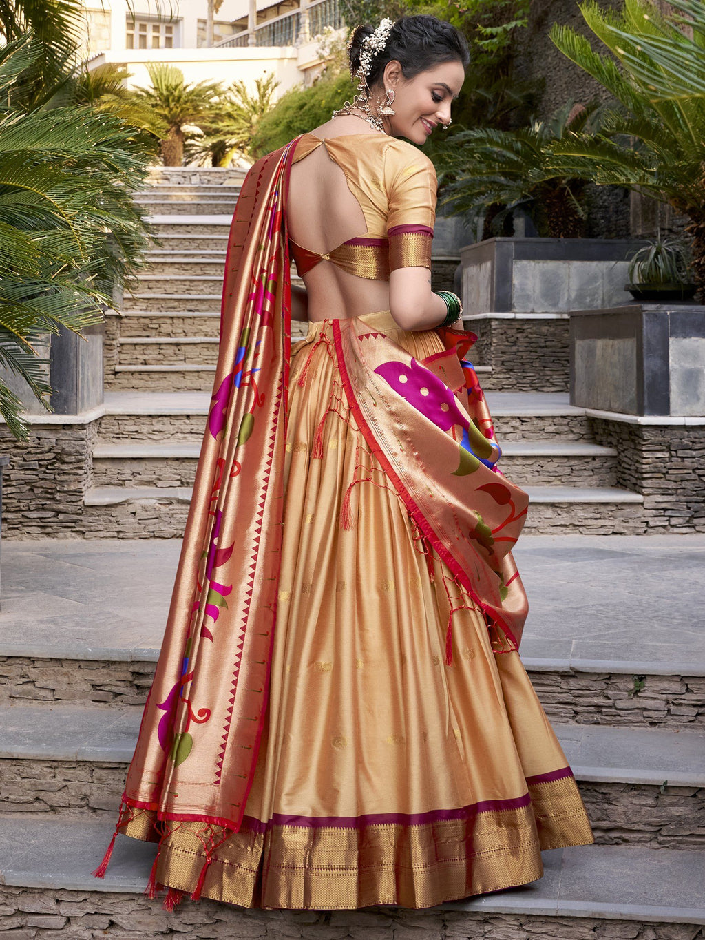 Sayli beige paithani jacquard silk lehenga choli with zari weaving work