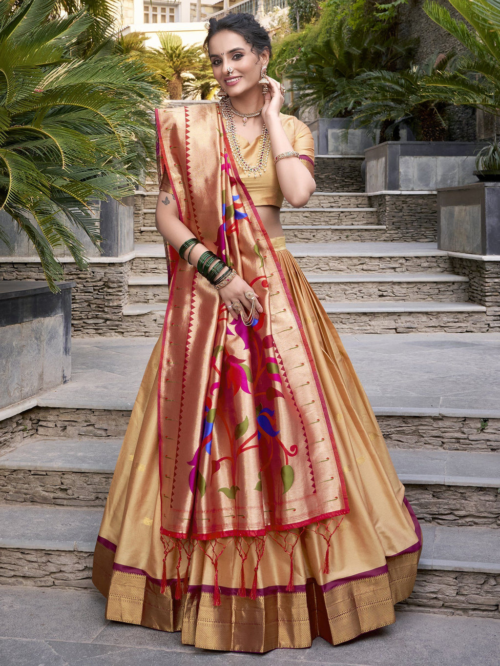 Sayli beige paithani jacquard silk lehenga choli with zari weaving work