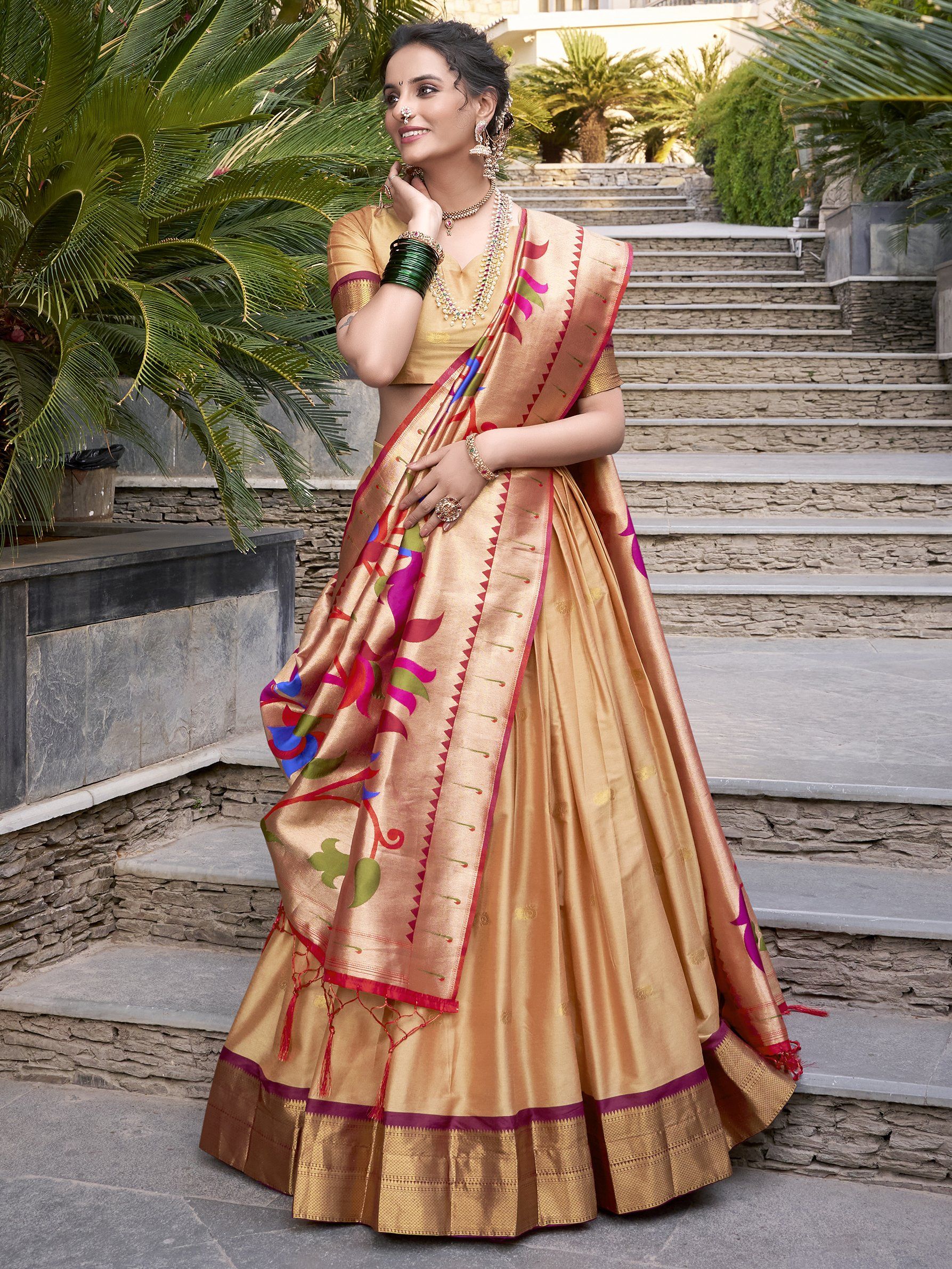 Sayli beige paithani jacquard silk lehenga choli with zari weaving work