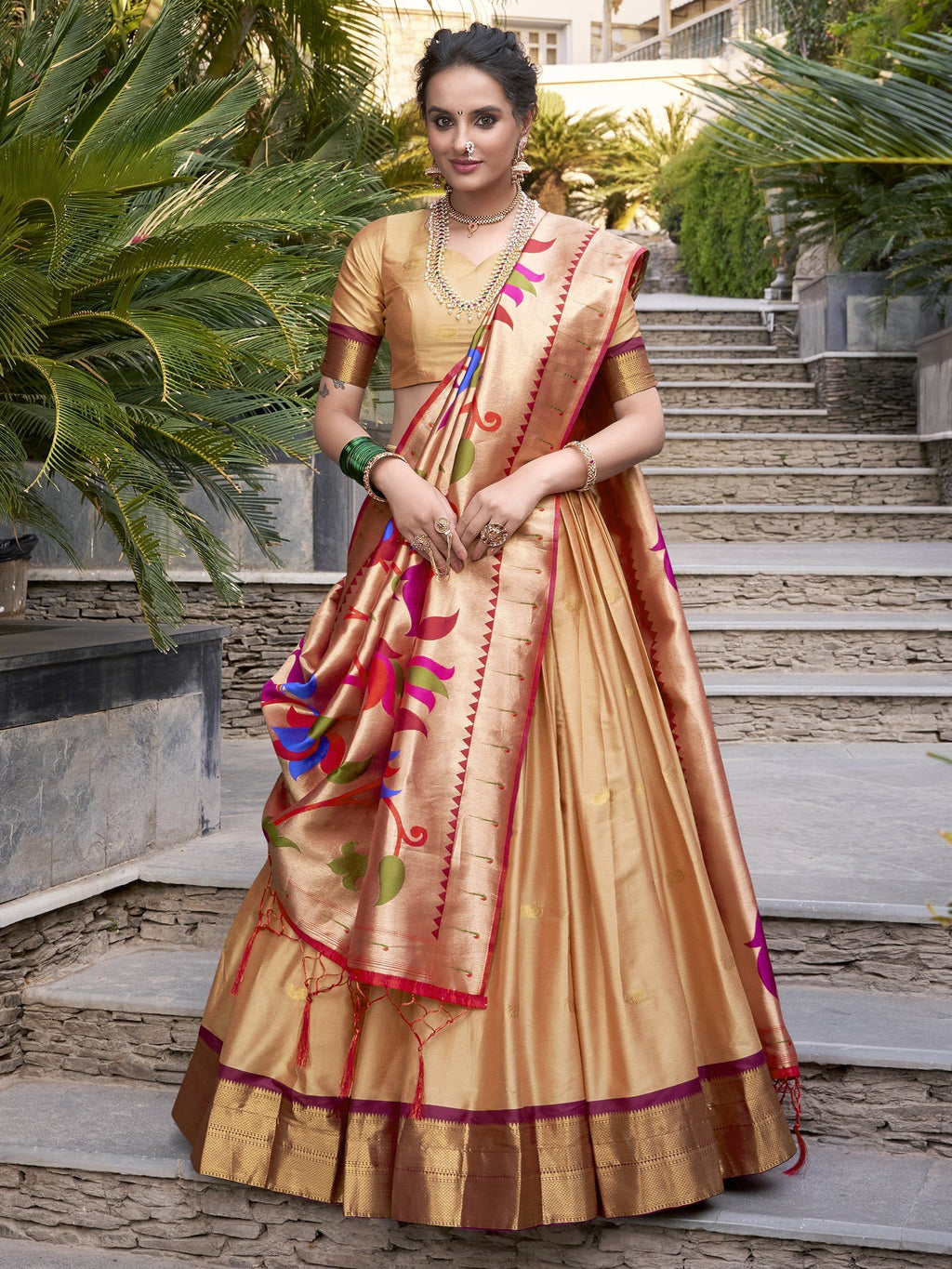 Sayli beige paithani jacquard silk lehenga choli with zari weaving work