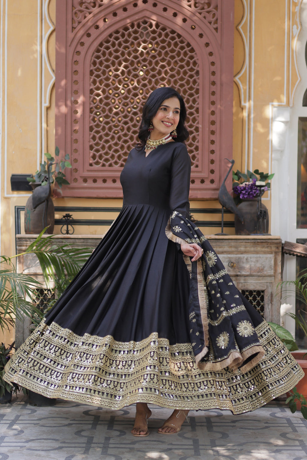 Bhashvika Black Georgette Embroidered Anarkali Gown Set