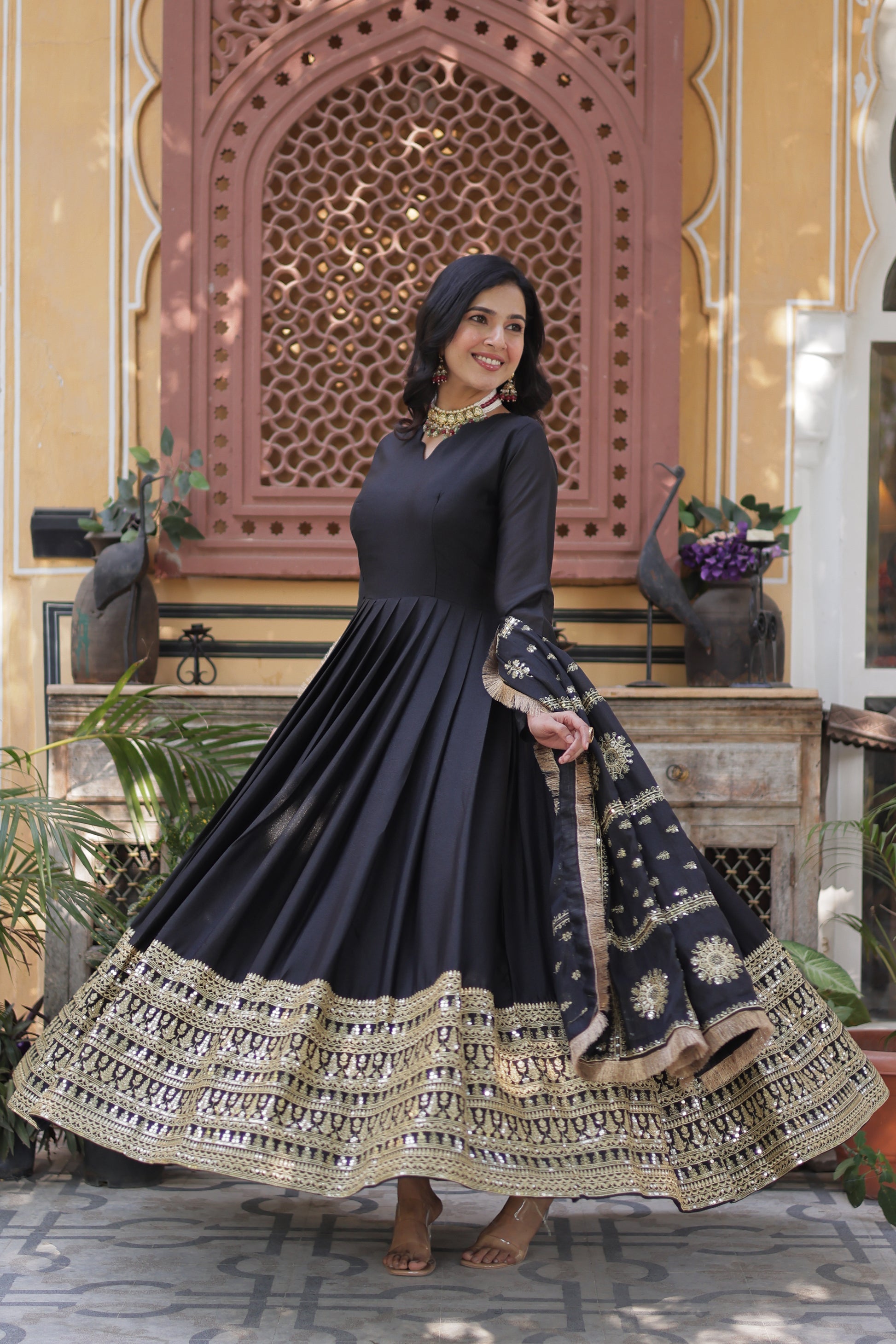 Bhashvika Black Georgette Embroidered Anarkali Gown Set