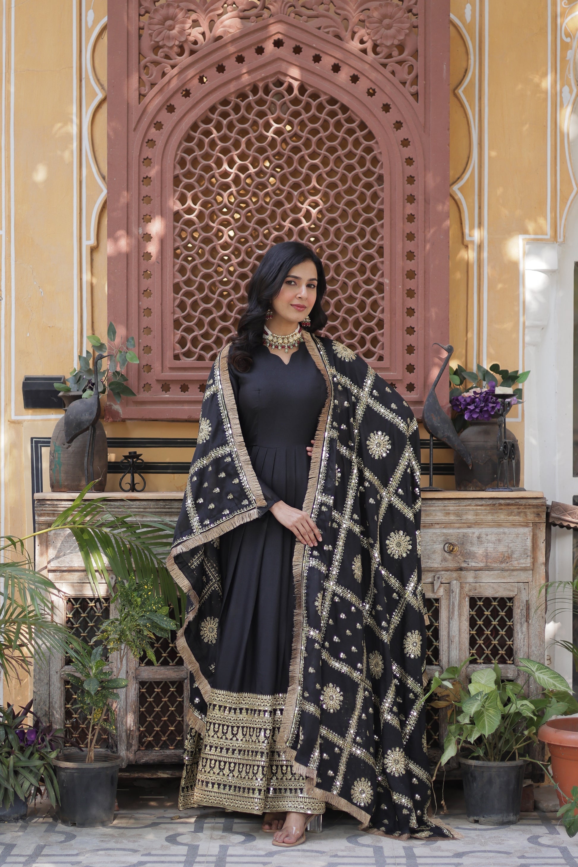 Bhashvika Black Georgette Embroidered Anarkali Gown Set