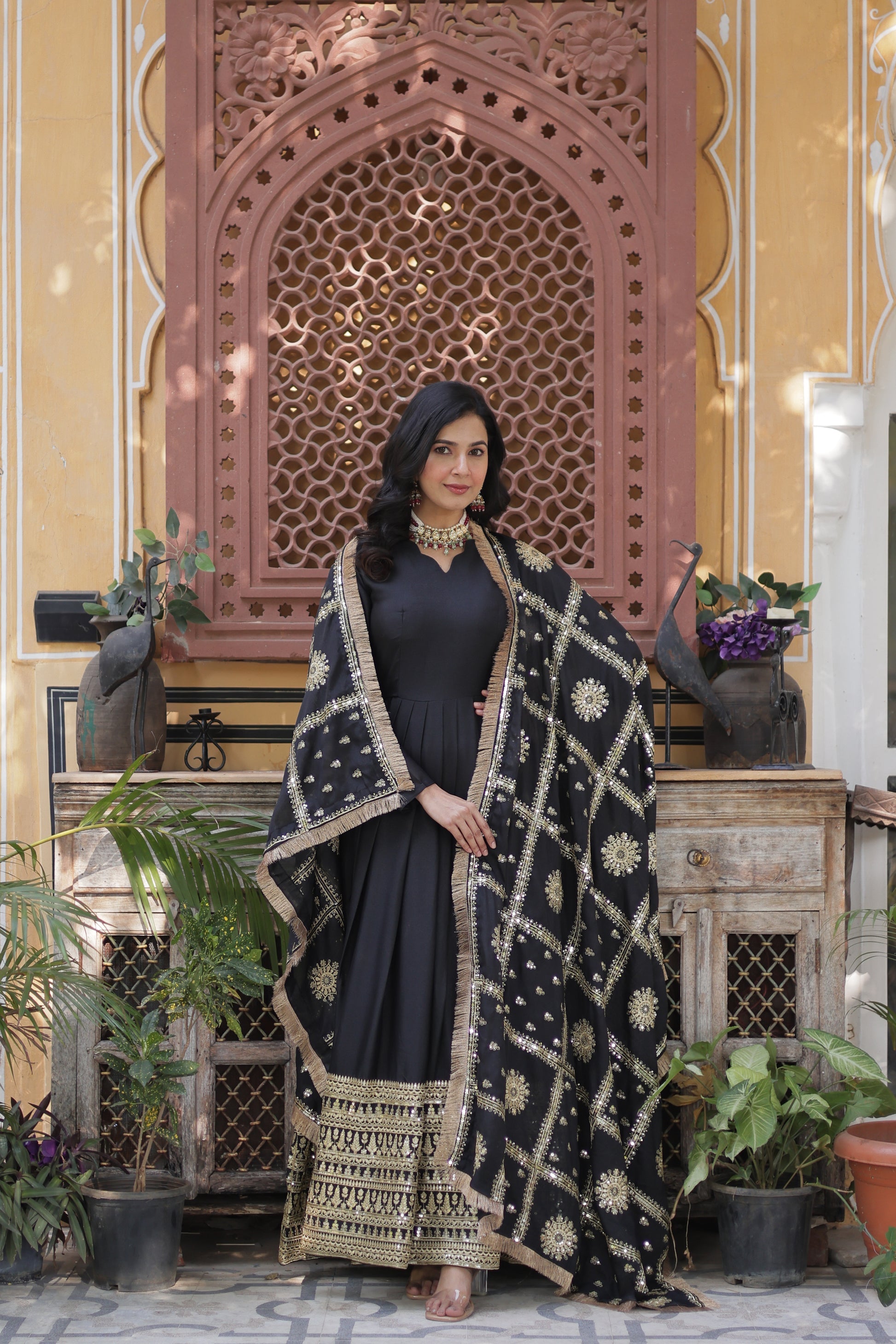 Bhashvika Black Georgette Embroidered Anarkali Gown Set