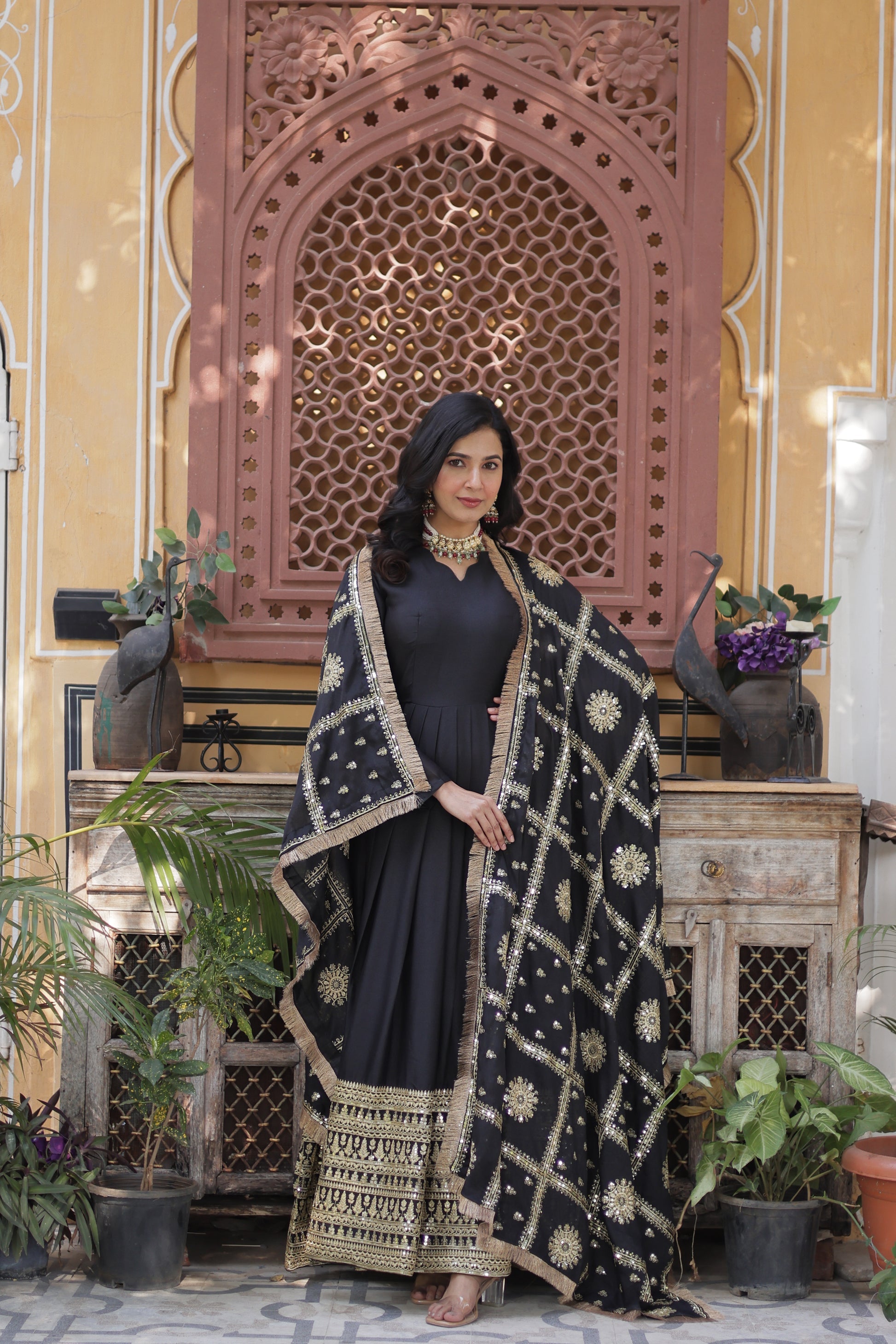 Bhashvika Black Georgette Embroidered Anarkali Gown Set